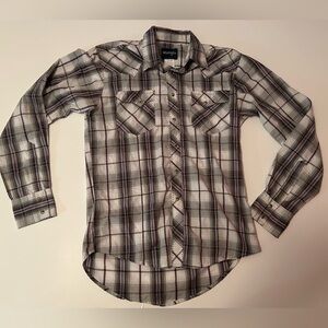 Wrangler Men's Plaid Button-Down Shirt - Gray and White